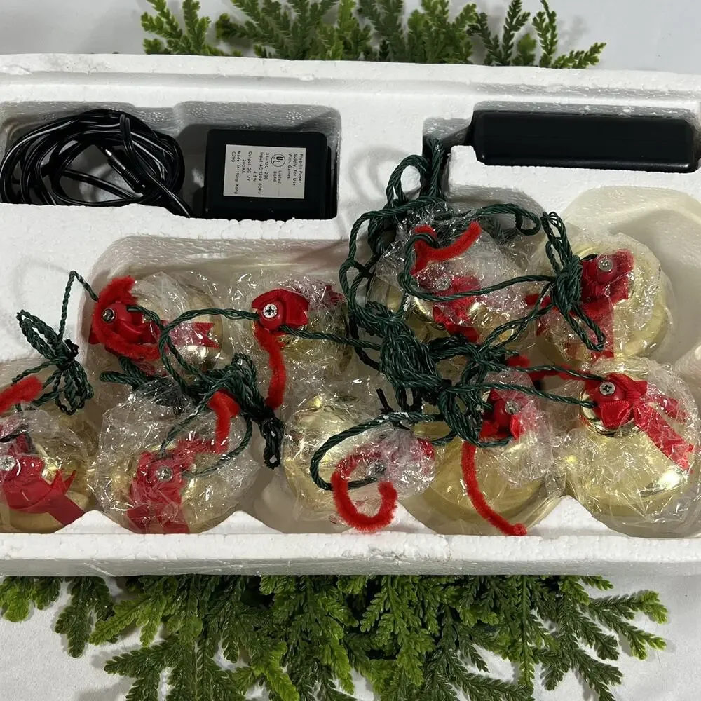Vintage Caroling Musical Christmas Bells 9 Brass 1989 in Styrofoam
